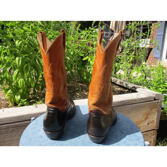 VINTAGE Tony Lama Cowboy Boots Men 9 B Narrow Brown Leather Pointed Toe West USA - Picture 7 of 14